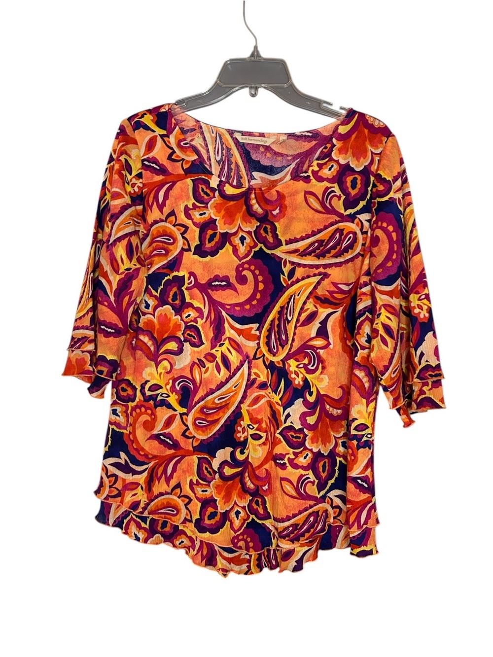 Soft Surroundings Paisley Print 3/4 Sleeve Tunic Top Medium